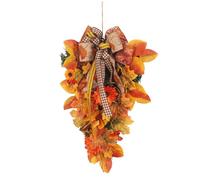 Teardrop Wreath Fall Swags For Decorating - Thanksgiving Artificial Sunflower & Maple Leaf Hanging Decor, Teardrop Autumn Wreaths Artificial Flower Wreath Front Door