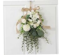 Teardrop Wreath, Large Floral Swag - Artificial White Eucalyptus and Chrysanthemum Hanging Bouquet for Front Door, Wall, and Wedding Decor Teardrop Wreath