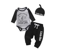 Tearfuty Newborn Baby Boy Clothes Long Sleeve Romper + Pants + Hat 3pcs Clothing Sets Black(0-3 Months)