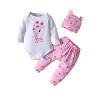 Tearfuty Newborn Baby Girls Giraffe Print Long Sleeve Top Pants with Hat 3Pcs Outfits Set Pink (6-9 Months)