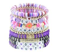 Tearmier 10 Pcs Bracelets Set for Women Girls, Guts&Sour Album Inspired Beaded Bracelet, Olivia Merch Soft Pottery Bracelet, Music Lover Jewellery Friendship Elastic Bracelet, for Fans Girls Women
