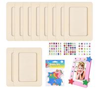 Tearmier 10Pcs Picture Frame Craft Set, Wooden Art Frame Set with Glitter Stickers and Glitter Stones, Kids DIY Picture Craft Frame to Decorate, Rectangular Craft Frame for DIY Paint Decorate