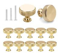 Tearmier 12 Pack Gold Knurled Cabinet Knobs Single Hole Round Wardrobe Knobs Door Kitchen Hardware Cupboard Knob with 36 Screws Handles for Drawer Dresser, Cupboard and Wardrobe(26mm*30mm)