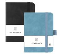 Tearmier 2 Pcs A7 Notebook, 200 Pages Pocket Notebook with Elastic Band, Leather Cover Lined Small Notebooks Classic Ruled Mini Notepads