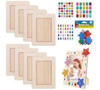 Tearmier 8 Pcs Kids DIY Picture Craft Set, Wooden Art Frame with Glitter Stickers and Stones, Rectangular Frame for DIY Paint Decorate