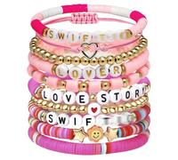 Tearmier Friendship Bracelets Set, TS Inspired, Stacking, Colorful Beaded, Bohemian, for Girls (Pink)