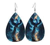 Tears Drop Down Ears Pendant Leather Earringsblue Fire Phoenix Christmas Halloween Woman Fashion Gifts Party Dangle Women Friends Wedding