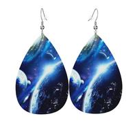 Tears Drop Down Ears Pendant Leather Earringsblue Starry Sky Universe Christmas Halloween Woman Fashion Gifts Party Dangle Women Friends Wedding