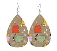 Tears Drop Down Ears Pendant Leather Earringscute Colorful Cat Christmas Halloween Woman Fashion Gifts Party Dangle Women Friends Wedding