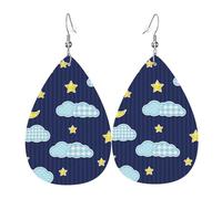 Tears Drop Down Ears Pendant Leather Earringsfabric Stars Moon White Clouds Christmas Halloween Woman Fashion Gifts Party Dangle Women Friends Wedding