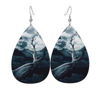Tears Drop Down Ears Pendant Leather Earringsgray Dead Wood Moon Christmas Halloween Woman Fashion Gifts Party Dangle Women Friends Wedding