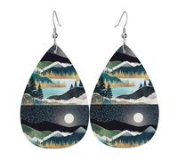 Tears Drop Down Ears Pendant Leather Earringslandscape Painting Mountains And Rivers Christmas Halloween Woman Fashion Gifts Party Dangle Women Friends Wedding