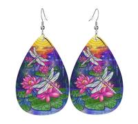 Tears Drop Down Ears Pendant Leather Earringslotus Dragonfly Sun Pond Christmas Halloween Woman Fashion Gifts Party Dangle Women Friends Wedding