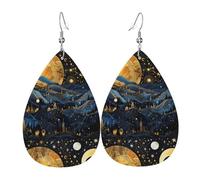 Tears Drop Down Ears Pendant Leather Earringsmagical Universe Mountains And Rivers Christmas Halloween Woman Fashion Gifts Party Dangle Women Friends Wedding