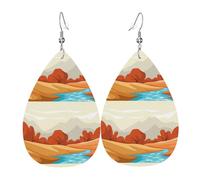 Tears Drop Down Ears Pendant Leather Earringsmountains Rivers Brown Christmas Halloween Woman Fashion Gifts Party Dangle Women Friends Wedding