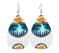 Tears Drop Down Ears Pendant Leather Earringsriver Mountain Sun Christmas Halloween Woman Fashion Gifts Party Dangle Women Friends Wedding