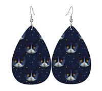 Tears Drop Down Ears Pendant Leather Earringsstarry Sky Cat Face Summer Christmas Halloween Woman Fashion Gifts Party Dangle Women Friends Wedding