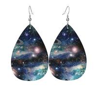Tears Drop Down Ears Pendant Leather Earringsstarry Sky Universe Christmas Halloween Woman Fashion Gifts Party Dangle Women Friends Wedding