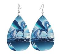 Tears Drop Down Ears Pendant Leather Earringsunicorn Animals In The Blue Ocean Christmas Halloween Woman Fashion Gifts Party Dangle Women Friends Wedding