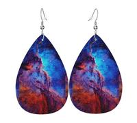 Tears Drop Down Ears Pendant Leather Earringsuniverse Starry Sky Blue Red Christmas Halloween Woman Fashion Gifts Party Dangle Women Friends Wedding
