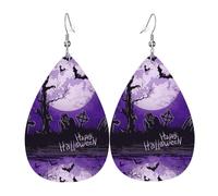 Tears Drop Down Ears Pendant Leather Earringsviolets Dead Tree Moon Christmas Halloween Woman Fashion Gifts Party Dangle Women Friends Wedding