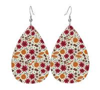 Tears Drop Down Ears Pendant Leather Earringswhite Background With Red Flowers Christmas Halloween Woman Fashion Gifts Party Dangle Women Friends Wedding