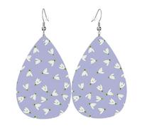 Tears Drop Down Ears Pendant Leather Earringswhite Magnolia Flowers Beautiful Christmas Halloween Woman Fashion Gifts Party Dangle Women Friends Wedding