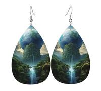 Tears Drop Down Ears Pendant Leather Earringswind Earth Green Mountains And Rivers Christmas Halloween Woman Fashion Gifts Party Dangle Women Friends Wedding