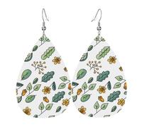 Tears Drop Down Ears Pendant Leather Earringsyellow Flowers Green Leaves Christmas Halloween Woman Fashion Gifts Party Dangle Women Friends Wedding