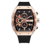 TEARTRACE Men's Watches with Silicone Strap Analog Quartz Waterproof Chronograph Luminous Tonneau Watches for Men, Big Face Sport Work Dress Unique Wrist Watch, Rose Gold-C