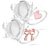 TeaSanavie 2-Pack Tea Infuser for Loose Leaf Tea -Pink Bow & Heart Charm -304 Stainless Steel Fine Mesh Tea Strainer Ball,Cute Tea Diffusers Gift for Women Tea Lovers