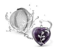 TeaSanavie Tea Infuser Tea Strainers for Loose Tea Amethyst Crystal Heart Pendant Tea Filter Infinity Love Heart Handmade Gemstone Tea Ball with Extended Chain Hook for Brew Fine Loose Tea Gift