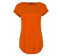 Tease Ladies Curved Hem Jersey Plain Top Womans Round Neck Turn Up Cap Sleeve T Shirt (16, Rust)