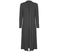 Tease Ladies Maxi Long Length Boyfriend Cardigan Collared Top Long Full Sleeve Floaty (Dark Grey, 22)