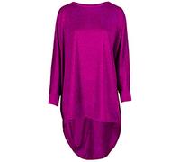 Tease Women Plain Oversized Long Sleeve Batwing Dip Hem Baggy Ladies Loose Top Plus (14, Cerise)