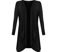 Tease Womens Ladies Waterfall Open Cardigan Hanky Hem Jersey Plus Size Long Sleeve Top (Black, 16)