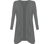Tease Womens Ladies Waterfall Open Cardigan Hanky Hem Jersey Plus Size Long Sleeve Top (Dark Grey, 16)
