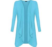 Tease Womens Ladies Waterfall Open Cardigan Hanky Hem Jersey Plus Size Long Sleeve Top (Torquoise, 16)
