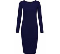 Tease Womens Plain Long SleeveRound Neck Stretch Bodycon Midi Dress (10, Navy)