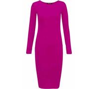 Tease Womens Plain Long SleeveRound Neck Stretch Bodycon Midi Dress (12, Cerise)