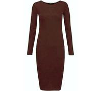 Tease Womens Plain Long SleeveRound Neck Stretch Bodycon Midi Dress (16, Brown)