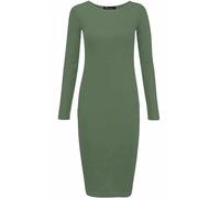 Tease Womens Plain Long SleeveRound Neck Stretch Bodycon Midi Dress (16, Khaki)