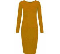 Tease Womens Plain Long SleeveRound Neck Stretch Bodycon Midi Dress (16, Mustard)