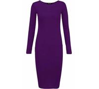 Tease Womens Plain Long SleeveRound Neck Stretch Bodycon Midi Dress (18, Purple)