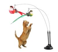 Teaser Wand Cat Toy - Suction Cat Toy Stick, 2 in 1 Interactive Removable Two Simulated Chirping Bird Game for Agility Training Weight Management Pet Birthday Solo Play Cats Kitten Fun Exercise Toys