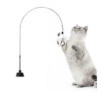 Teaser Wand with Bell - Destructible Cat Stick, Interactive Kitten Toy, Portable Sucktan Cup Accessory, Fun Swing Rod with Attractive Pet Play Design | Apartment House Play Room Fell Indoor Activity