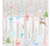TEASIK 32-Pack Colorful Candyland Christmas Hanging Decorations, Candy Birthday Party Themed Wall & Ceiling Swirl Ornaments for Tree, Room, and Party Decor