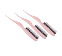 Teasing Hair Brush 3Pcs Set with Ergonomic Handle for Hair Volume - Portable Rat Tail Comb for Home & Travel - Pink Styling Teasing Brush All Types (Pink)