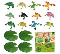 teasteam 12Pcs Plastic Frog with 4PCS Artificial Lily Pads Mini Colorful Frog Figures Realistic Frogs Toy for Science Project Kids Playing Educational Toys Crafts Decoration