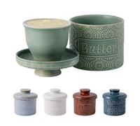 TEATALK 6.7 OZ Reactive Glaze Butter Crock, French Ceramic Butter Crock with Lid, Butter Crock for Counter with Water, Butter Dish with Lid for Countertop, Home Kitchen Gift, Green